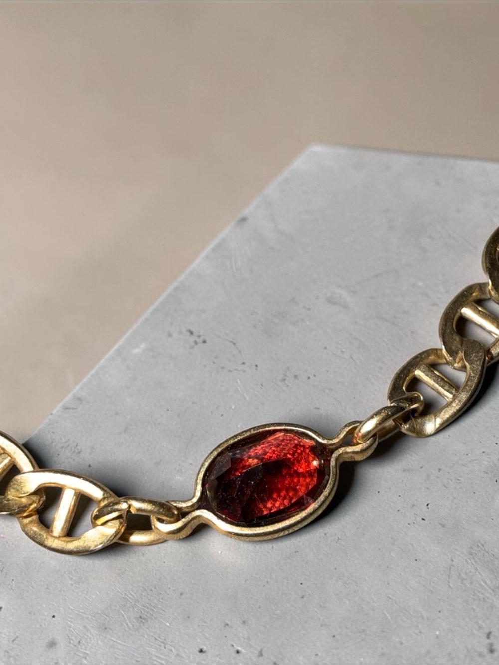 Vintage 14K Gold Bonded Garnet Necklace • Sterling Silver • 16” • 3 Garnets - Picture 2 of 12
